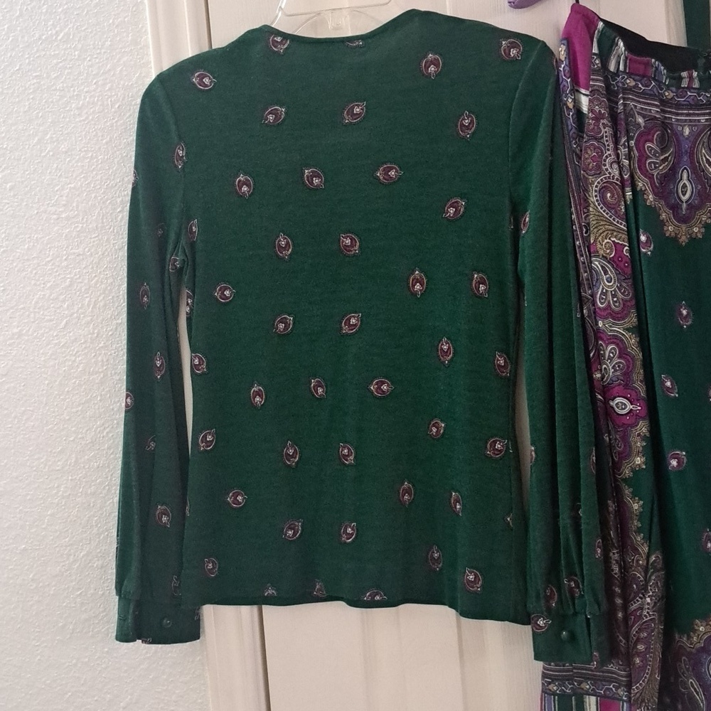 Vintage Robert Janan Green Paisley Print Skirt Set Sz 6 - Picture 6 of 10